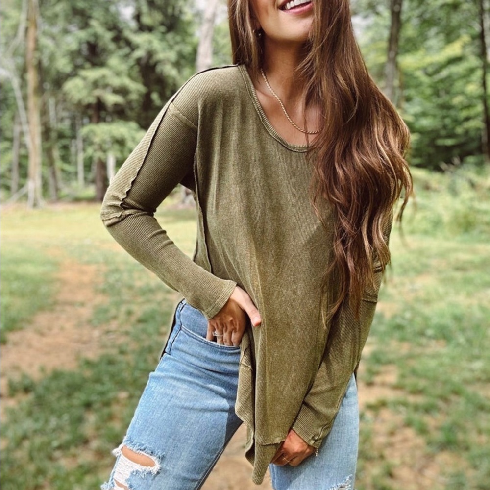 NWT Mad Love Olive Mineral Wash Top